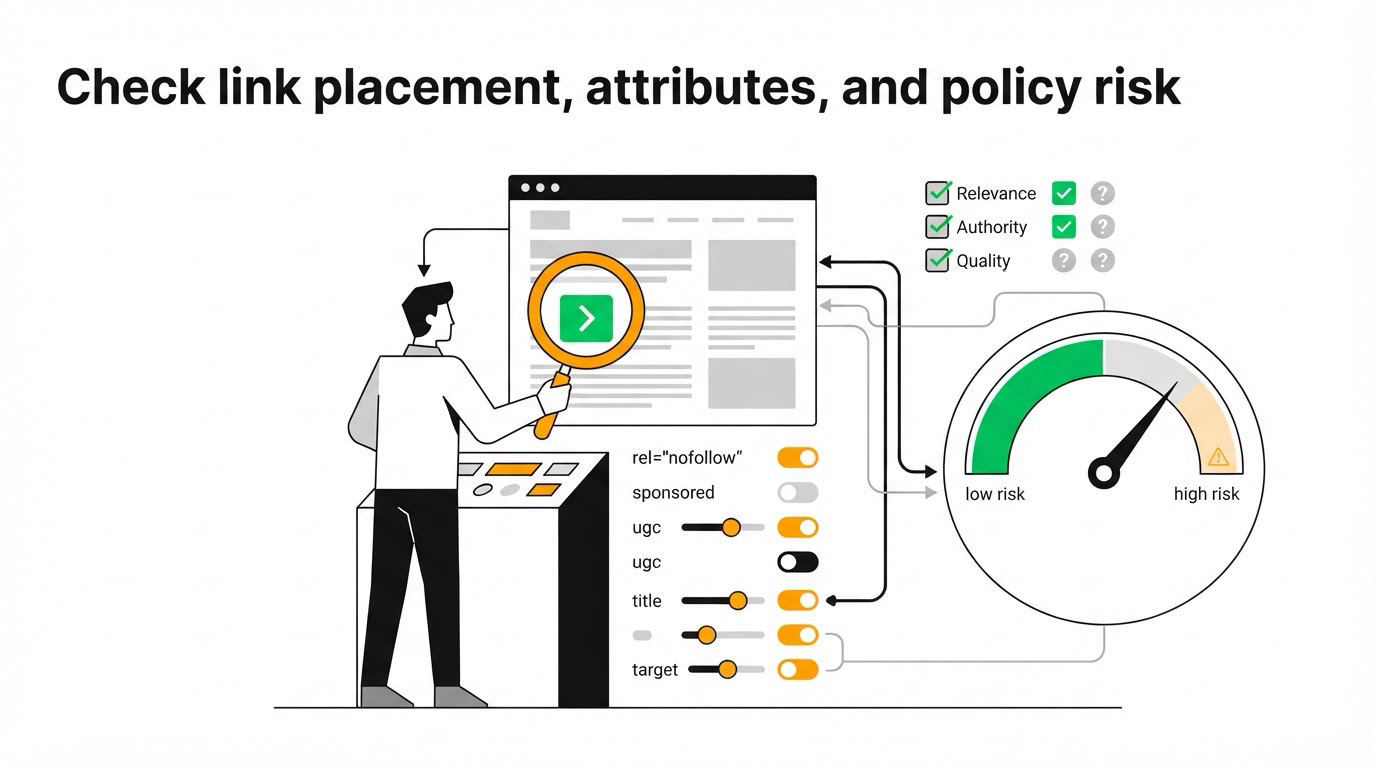 Check link placement, attributes, and policy risk